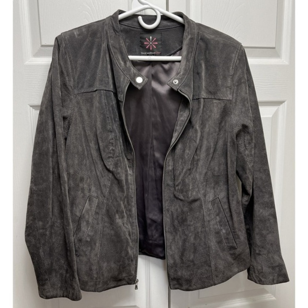 Isaac Mizrshi Live Gray Suede Jacket Lined Pockets Sz‎ 20W